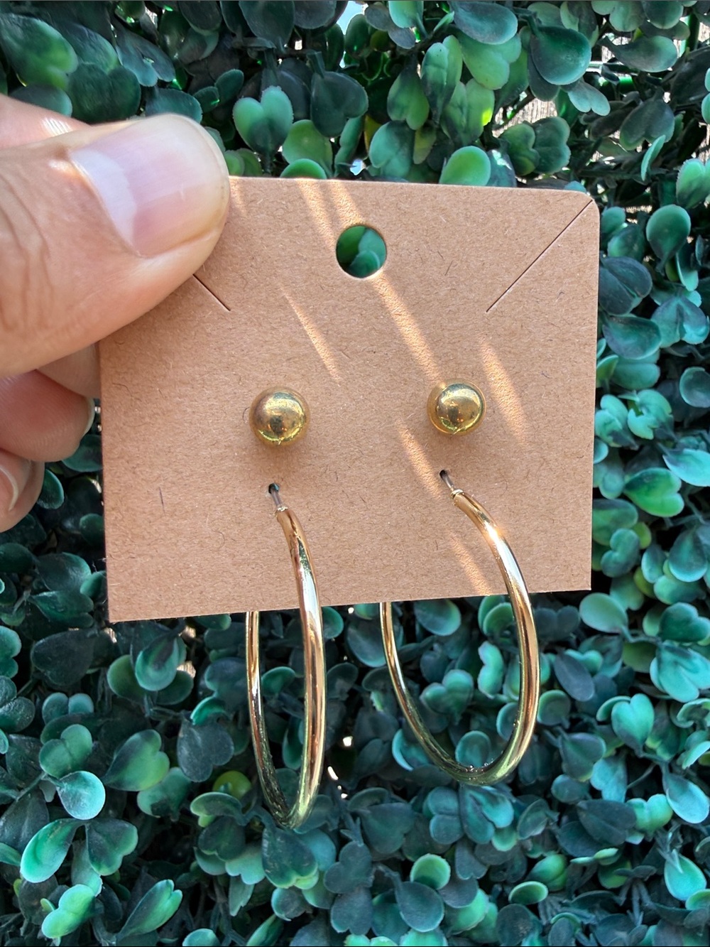 Gold Tone Hoop and Stud Earring Set
